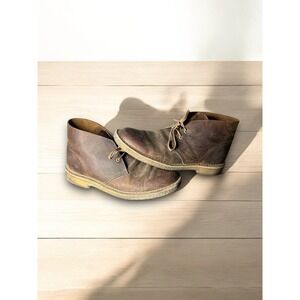 Mens Ankle Boots Size 9.5 Brown Leather Lace Up Round Toe Leather Clark's Shoe